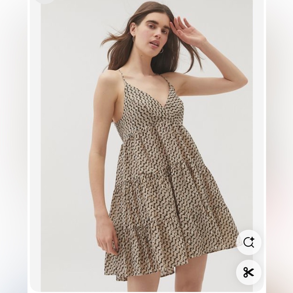 Urban Outfitters UO Beige Patterned Cotton fieldstone tiered mini dress sz S NWT